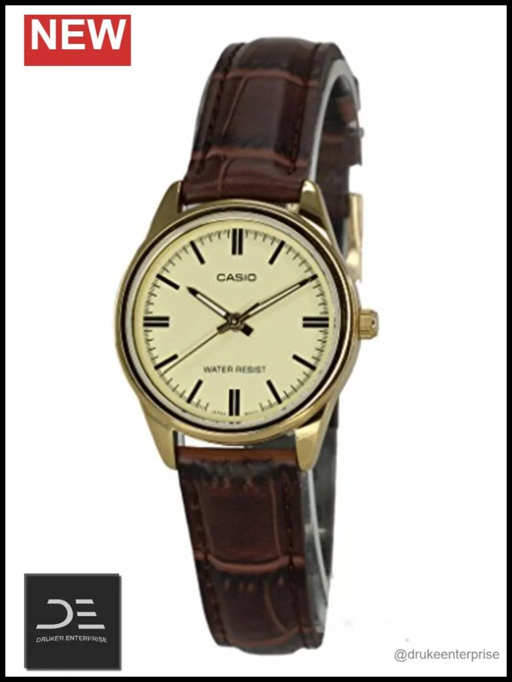Analog Quartz Wrist Watch with Genuine Leather Band, Stainless Steel Case,